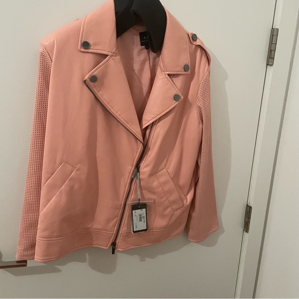 pink soft leather motorcycle jacket, great for fall, NWT